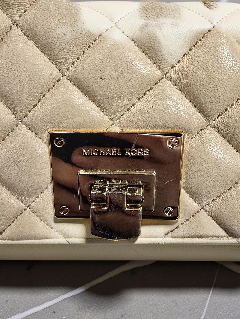 Michael Kors Sloan Quilted Leather Chain Shoulder Bag - Beige / Cream - Picture 6 of 12